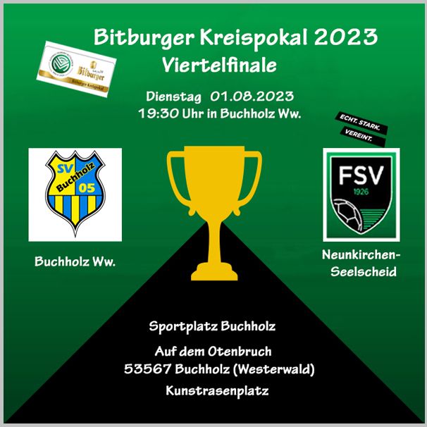 Kreispokal-Viertelfinale gegen SV Buchholz 05 am 01.08.2023 um 19.30 Uhr