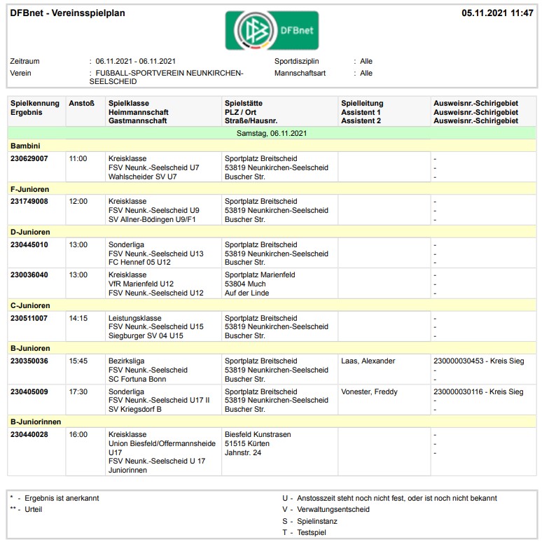 Spielplan der FSV-Jugendmannschaften am 05.11.2021