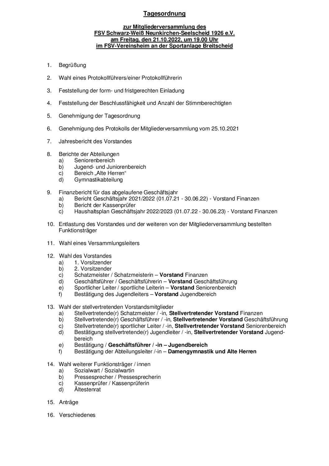 Einladung zur Mitgliederversammlung am 21.10.2022 um 19.00 Uhr