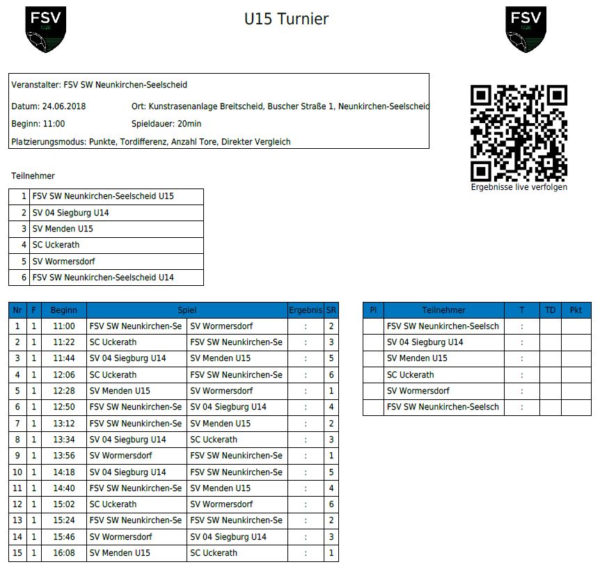 U15 Turnier des FSV am Sontag den 24.06.2018 ab 11:00 Uhr